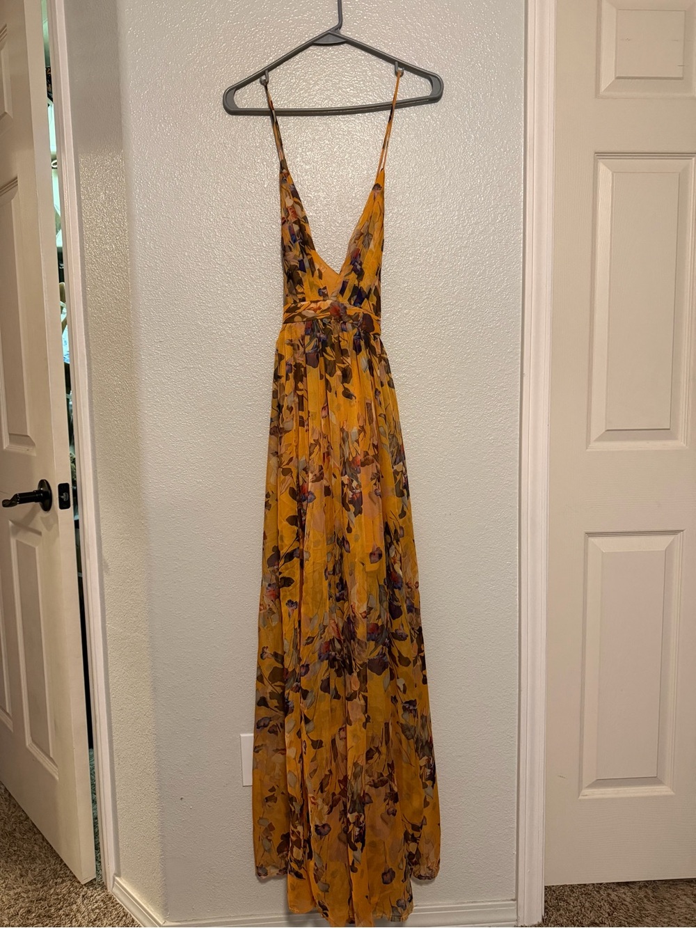 Love Culture Mustard Floral Maxi Dress with V-Neck - only wore once